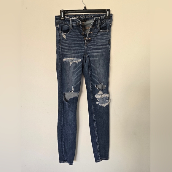 American Eagle Outfitters Denim - American Eagle Distressed Skinny Jeans Size 8 Button Fly Destroyed Denim